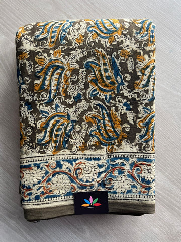Paisley Handblock Printed Kalamkari Mul Cotton Saree - 31982